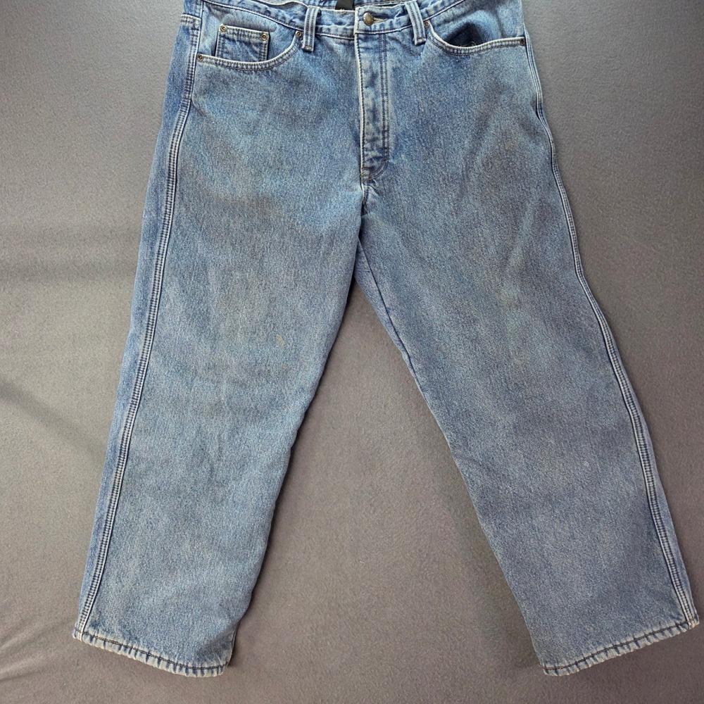 Stanley Mens Fleece Lined Work Jeans 36x30 Blue Denim Insulated Pants Wash